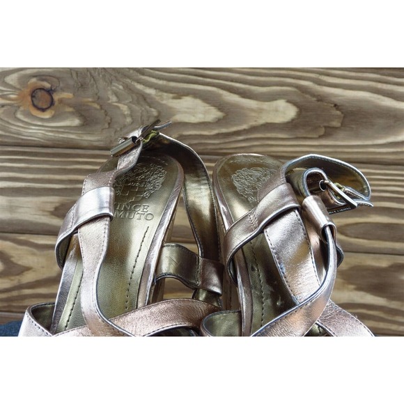 Vince Camuto Sz 7.5 M Gold Open Toe Platform Leather Duval‎ - Picture 3 of 7